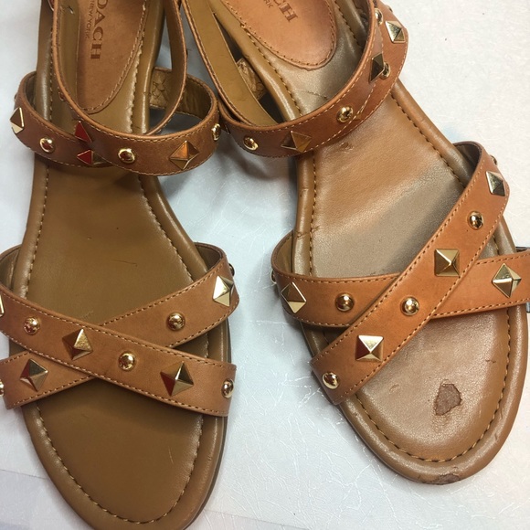 Coach Studded Tan Sandal. Size 7. Gold accents. - Picture 9 of 12